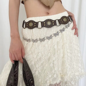 Vintage brown rivet waist belt / butterfly chain